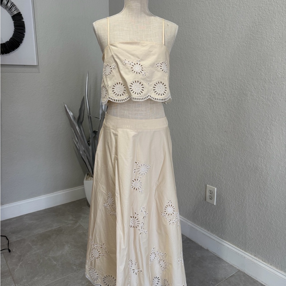 Karina Grimaldi Crème Floral Embroidered Skirt & Tank Set